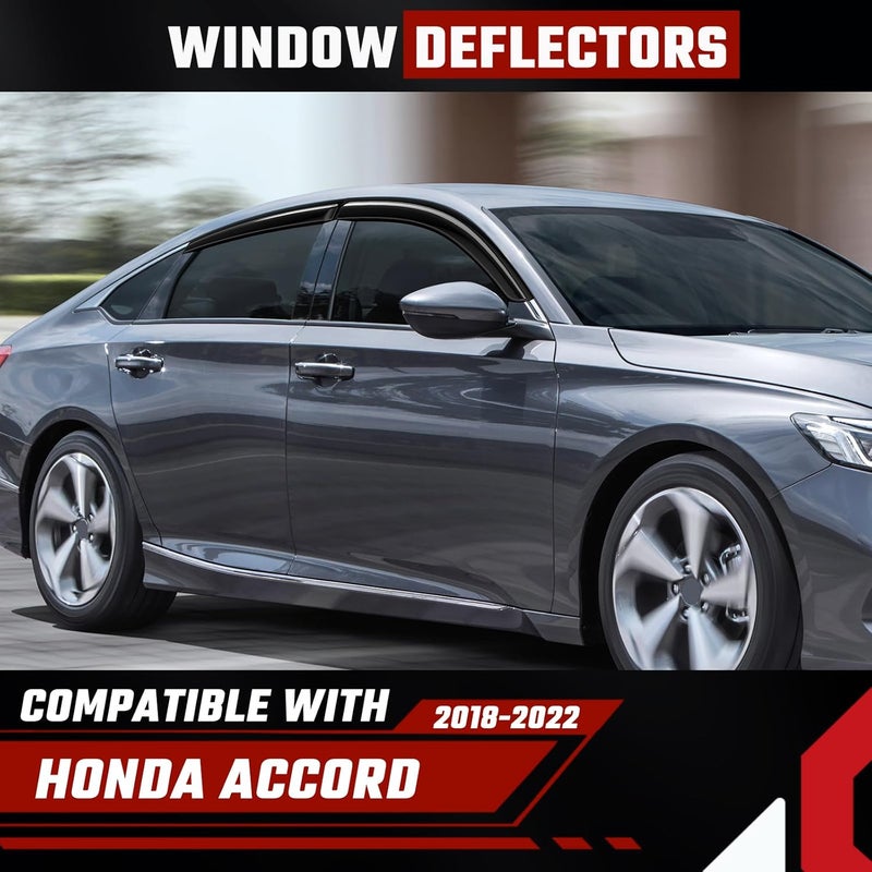 ISINLASSO Tape-On Rain Guards Compatible with Honda Accord 2018-2022 Black Extra Durable Shatterproof Side Window Deflectors, Vent Window Visors, Wind Deflectors - 4 PCS - Image 2
